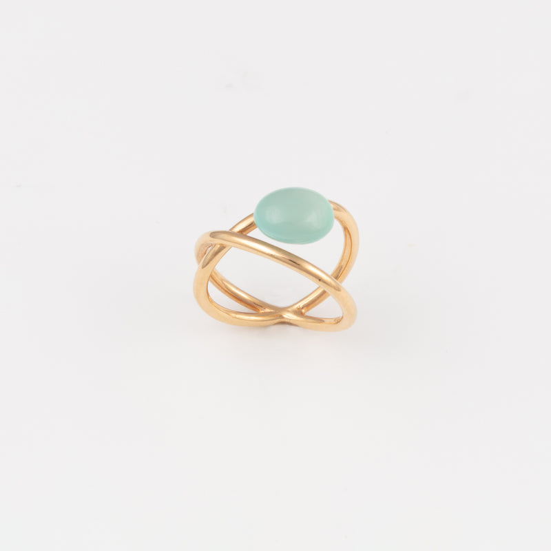 Chalcedon Cabochon Ring - Gelbgold