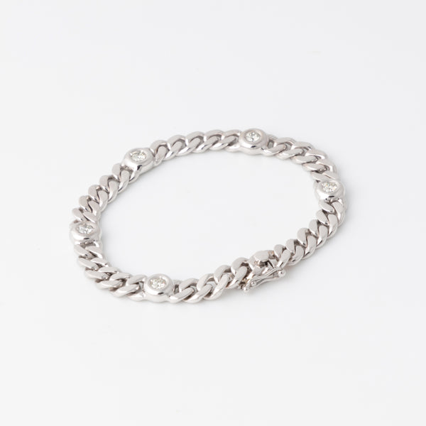 5 Diamond Curb Chain Bracelet - Weißgold