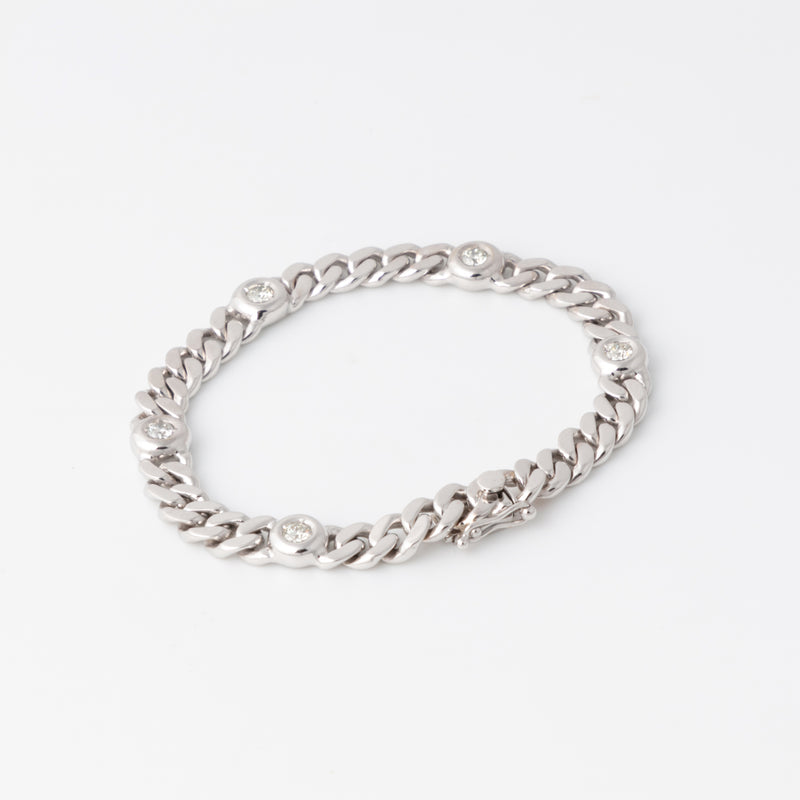 5 Diamond Curb Chain Bracelet - Weißgold