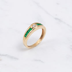 Vintage Ring Smaragd Diamant - Gelbgold