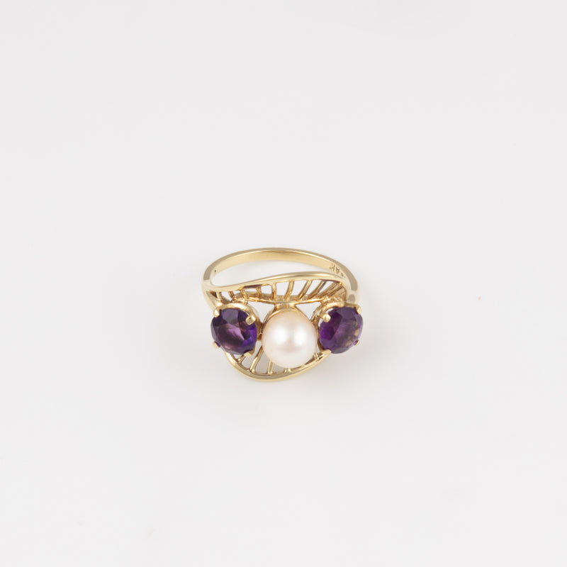 Vintage Amethyst Perle Ring - Gelbgold