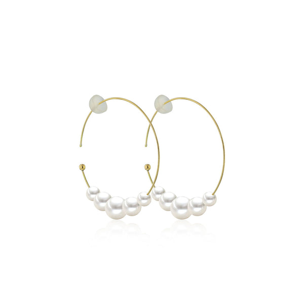 Wire Pearl Hoops - 5 Pearls - Gelbgold